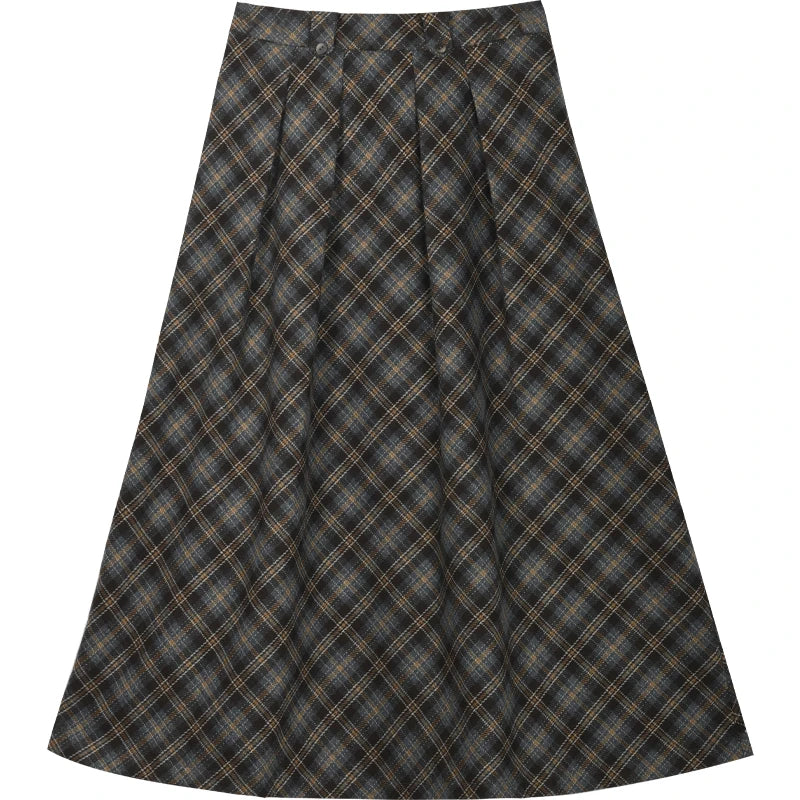Mishow Blue Plaid Square Collar Vest & Midi Skirt Set MXD44W0454