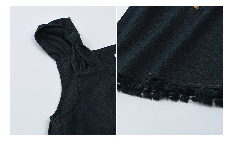 Mishow Embroidery Lace Tassel Denim Vest MXE37X1860