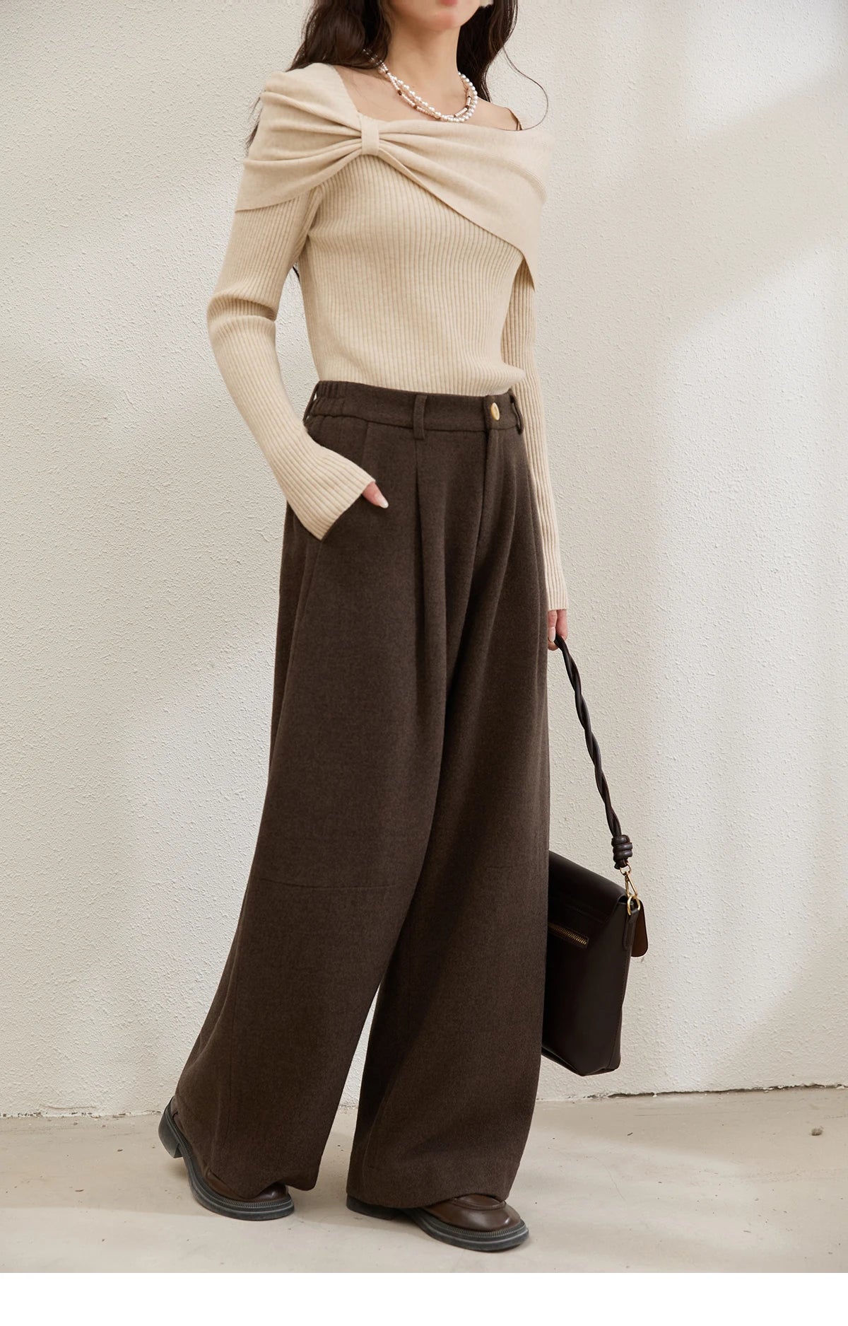 MISHOW Retro Brown Wide-Leg Pants High Waist Drape MXE88K1122