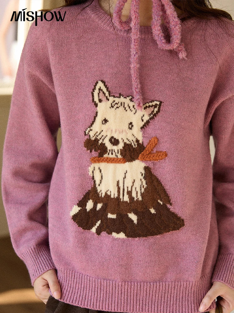 Mishow Purple Jacquard Dog Arctic Fleece Sweater MXE88Z2599