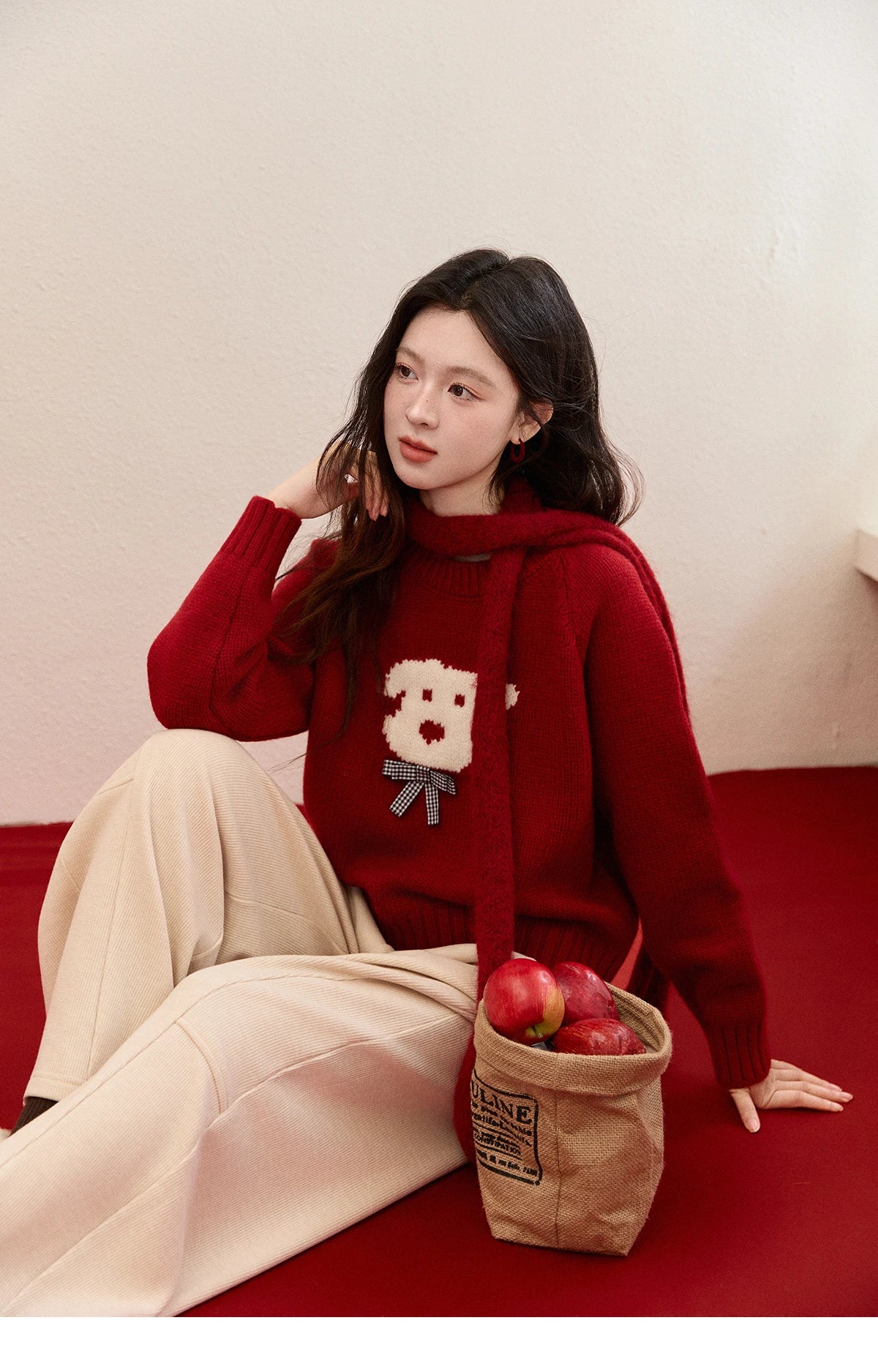 Mishow Red Puppy Jacquard Crew Neck Sweater MXE93Z2932