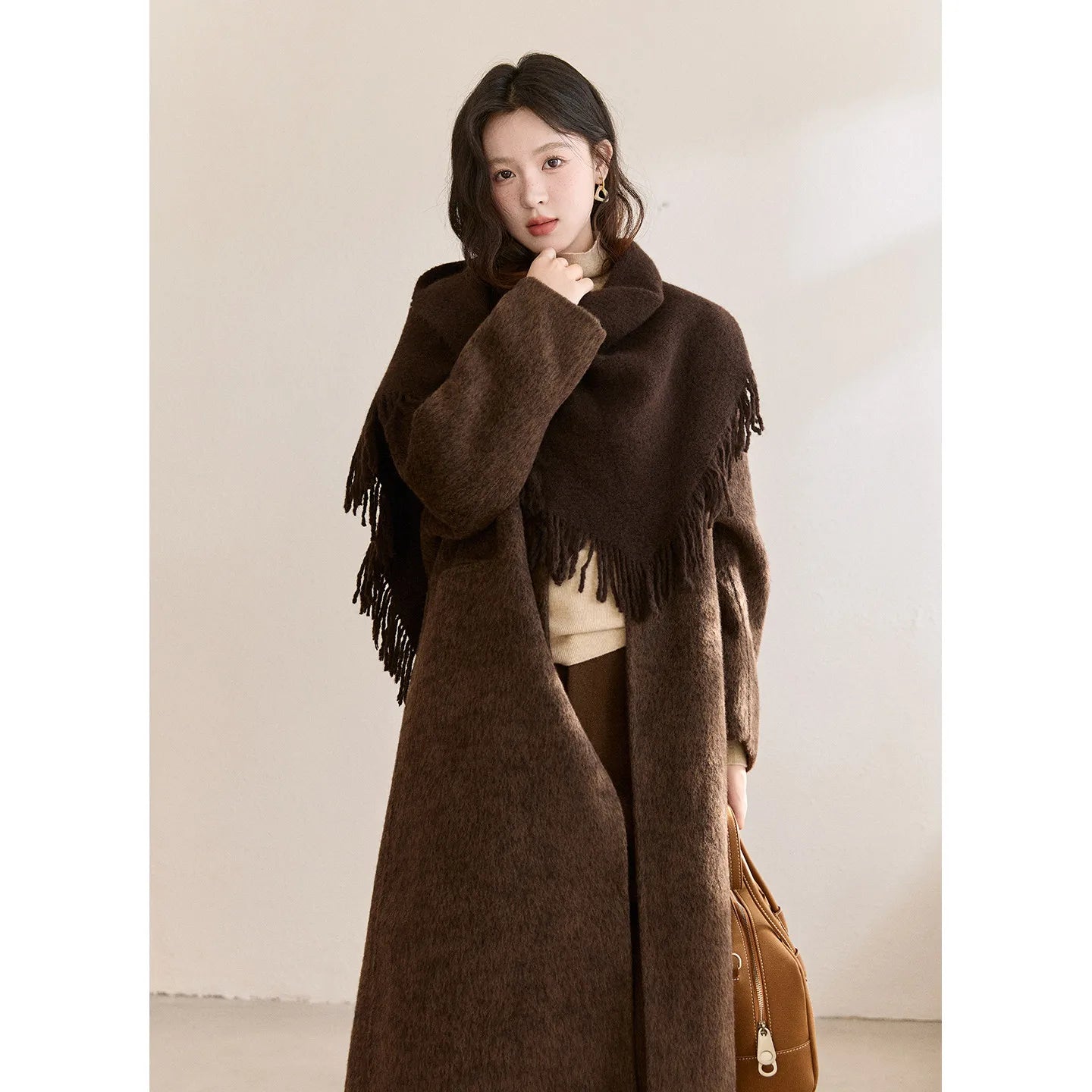 Mishow Woolen Coat with Scarf Invisible Buckle Design MXE93W1030