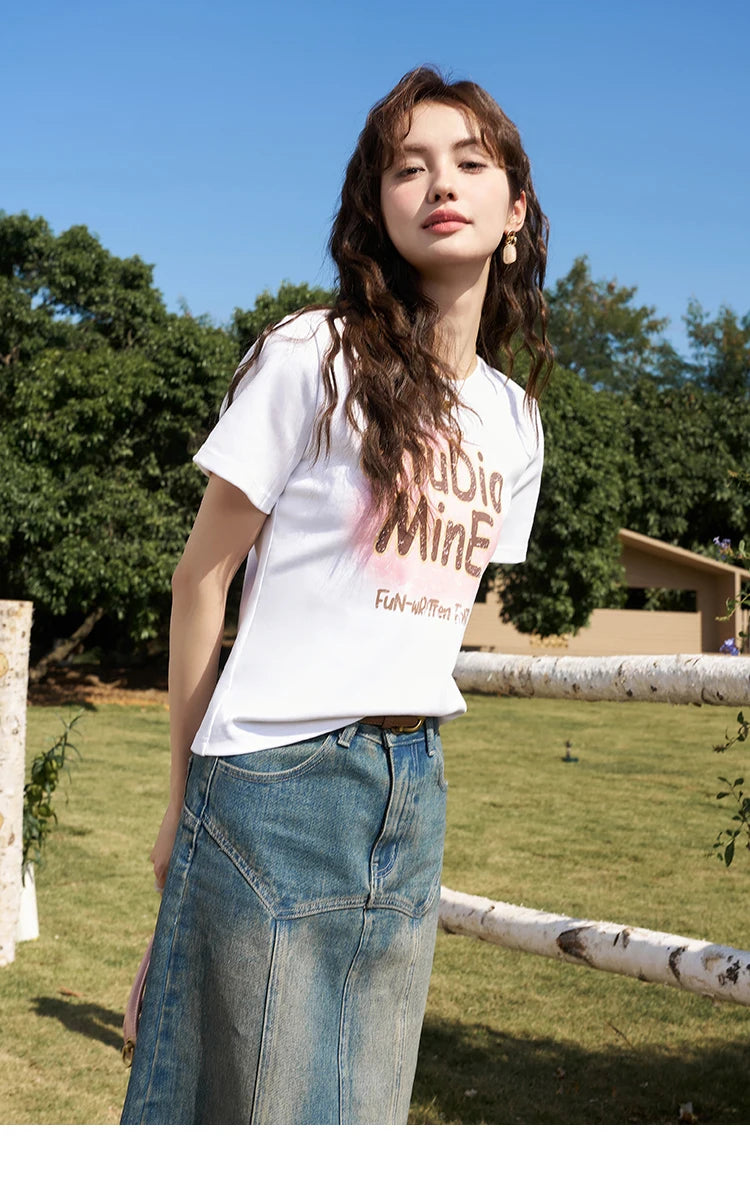 Mishow Letter Print Crew Neck Tee MXD13T0164