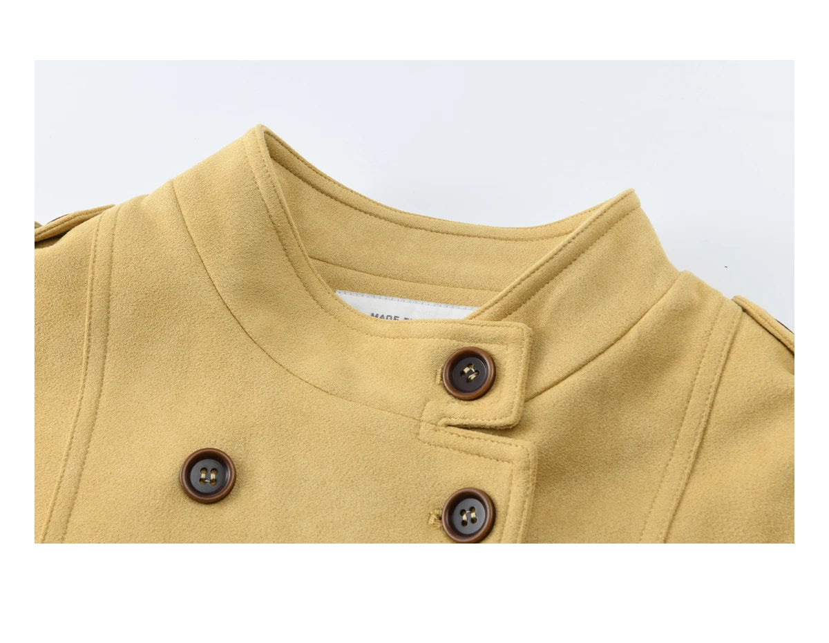 Mishow Yellow Double-Breasted Stand Collar Trench MXF11W1026