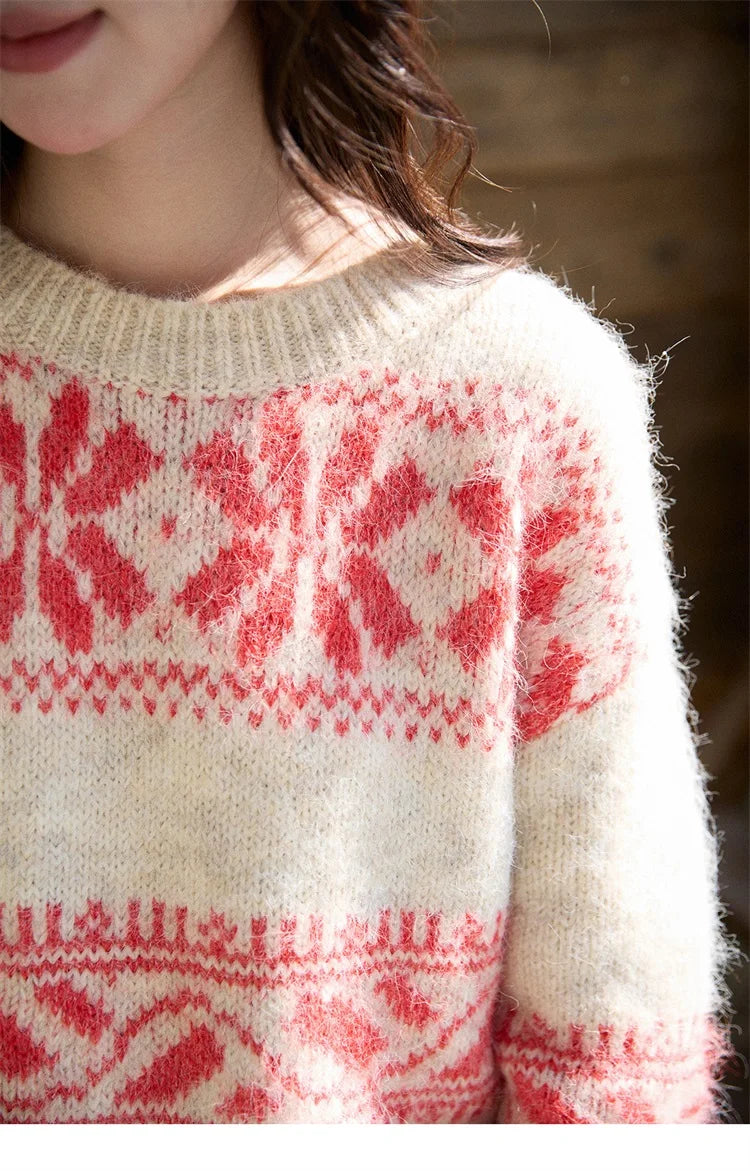 Mishow Christmas Beige White Geometric Jacquard Sweater MXE93Z2938