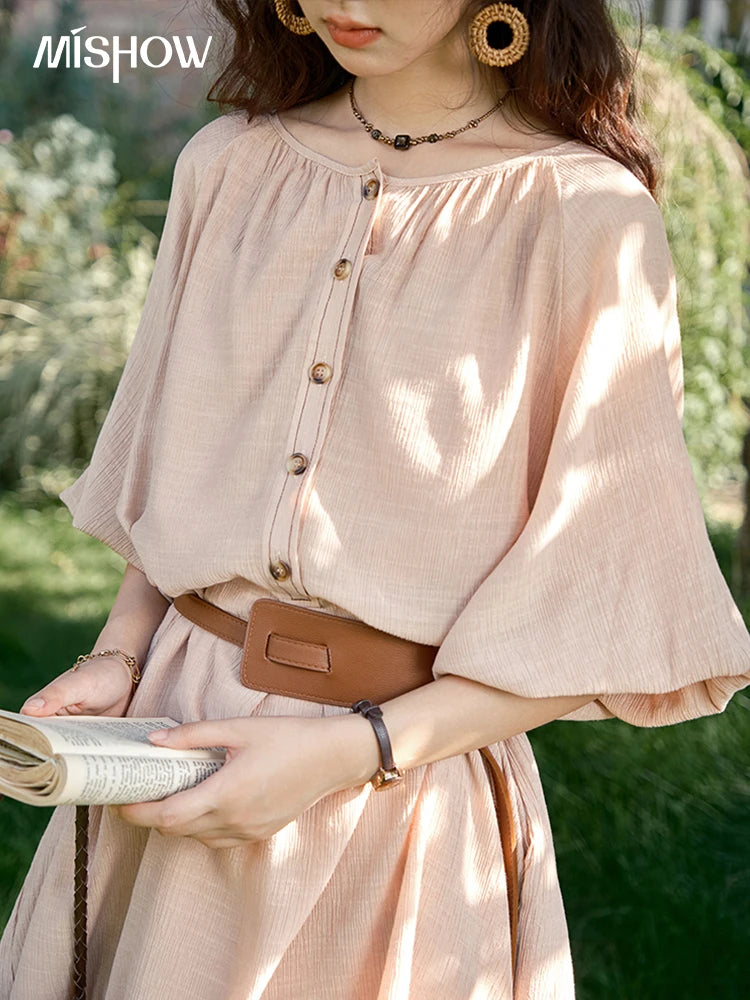 MISHOW French Retro Midi Dress with Belt MXE39L2409