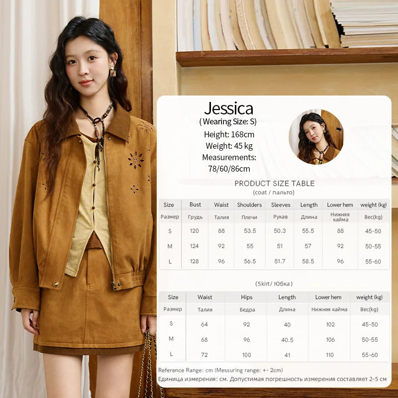 Mishow Retro Corduroy Cutout Jacket & Mini Skirt Set MXE47T0745