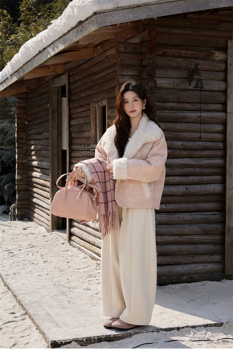 MISHOW Double Sided Lamb Wool Coat Lapel Pockets MXE91W1015