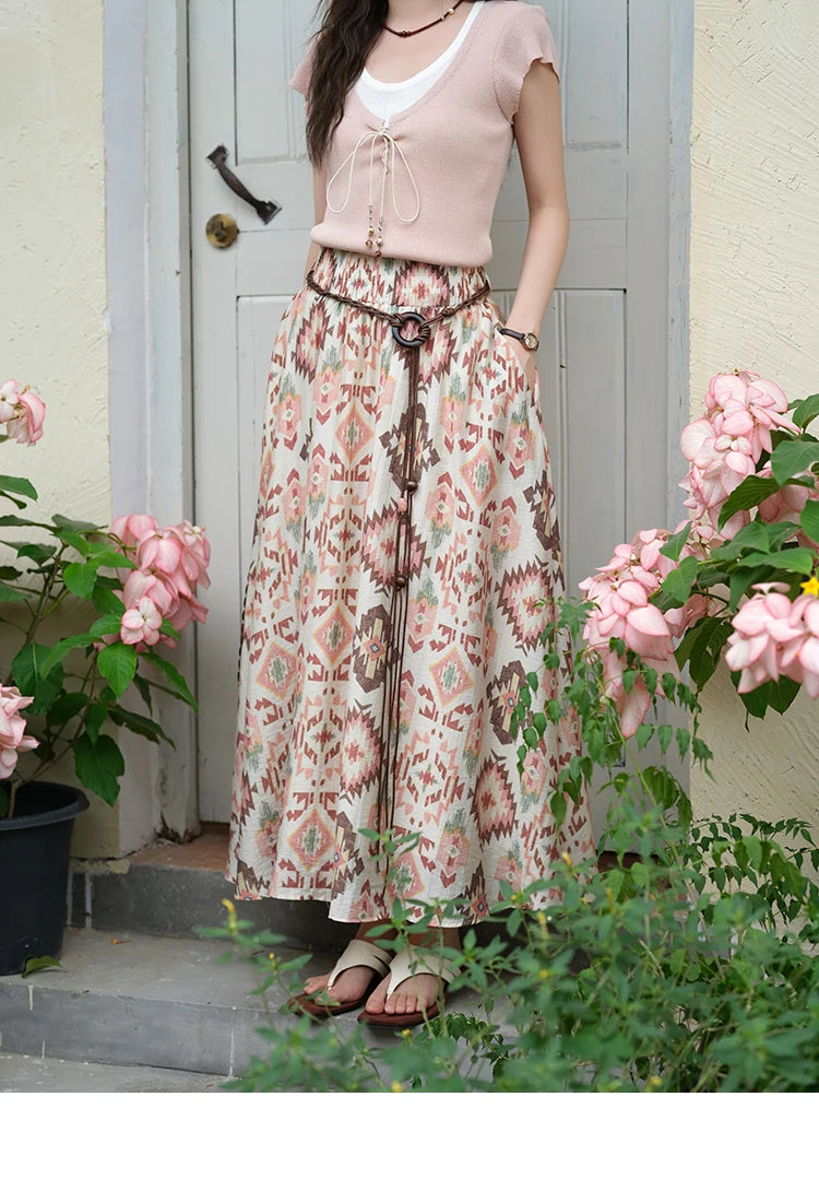 MISHOW Geometric Print Half Skirt Prairie Chic Pocket Vacation A-Line MXE37B0760