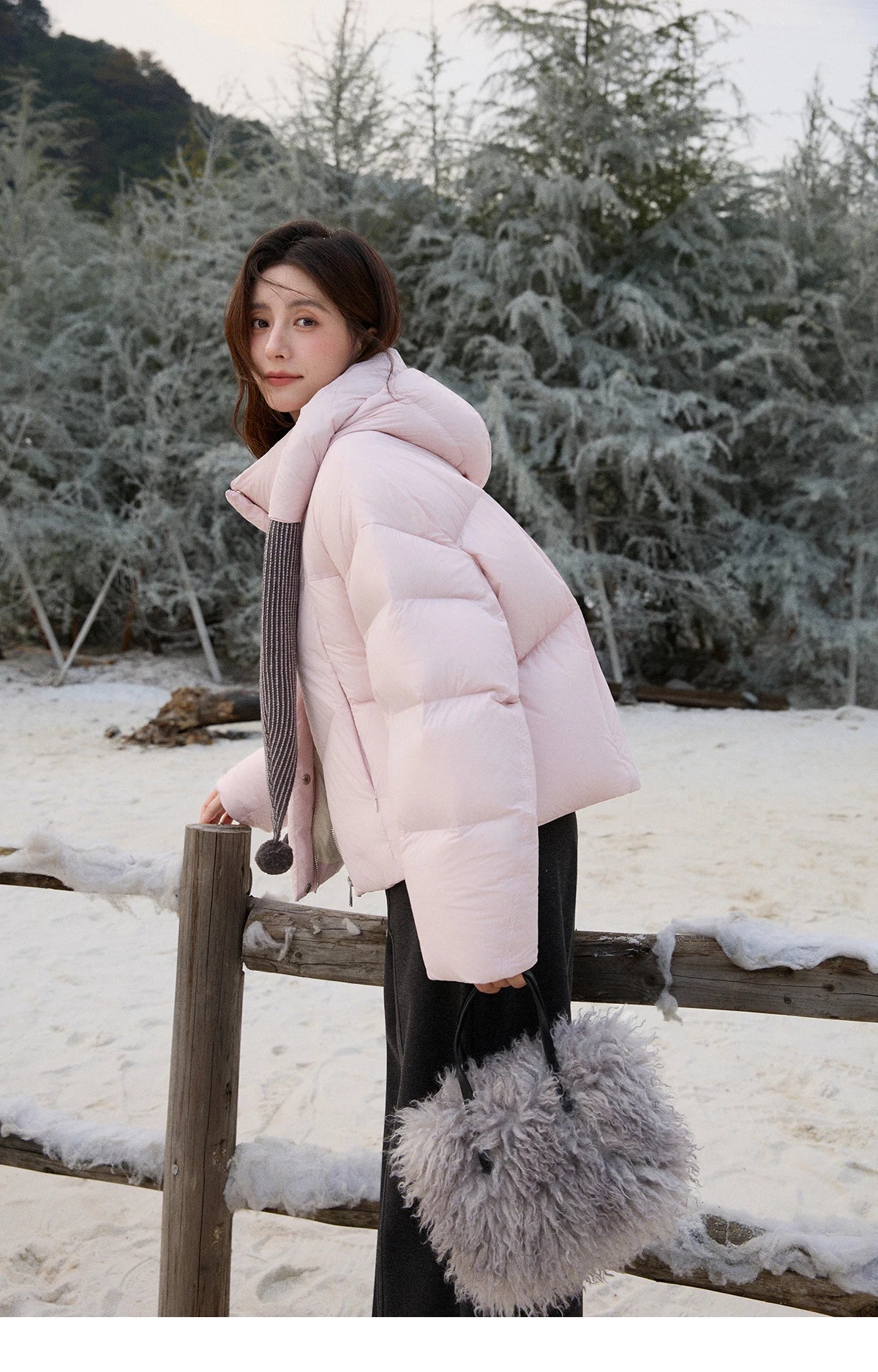 Mishow Pom-Pom Hooded Sweet Down Jacket MXE92Y0088