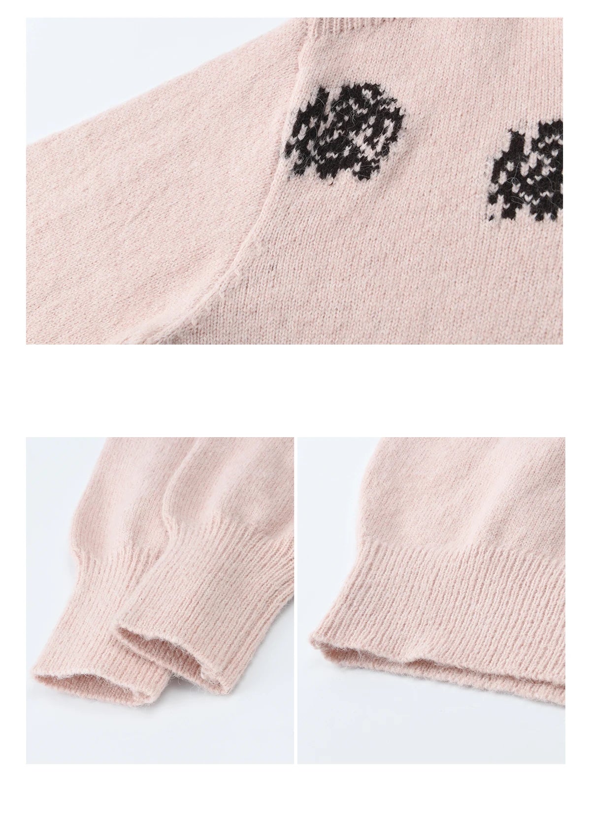 Mishow Pink Jacquard Lantern Sleeve Drop Shoulder Sweater MXE91Z2775