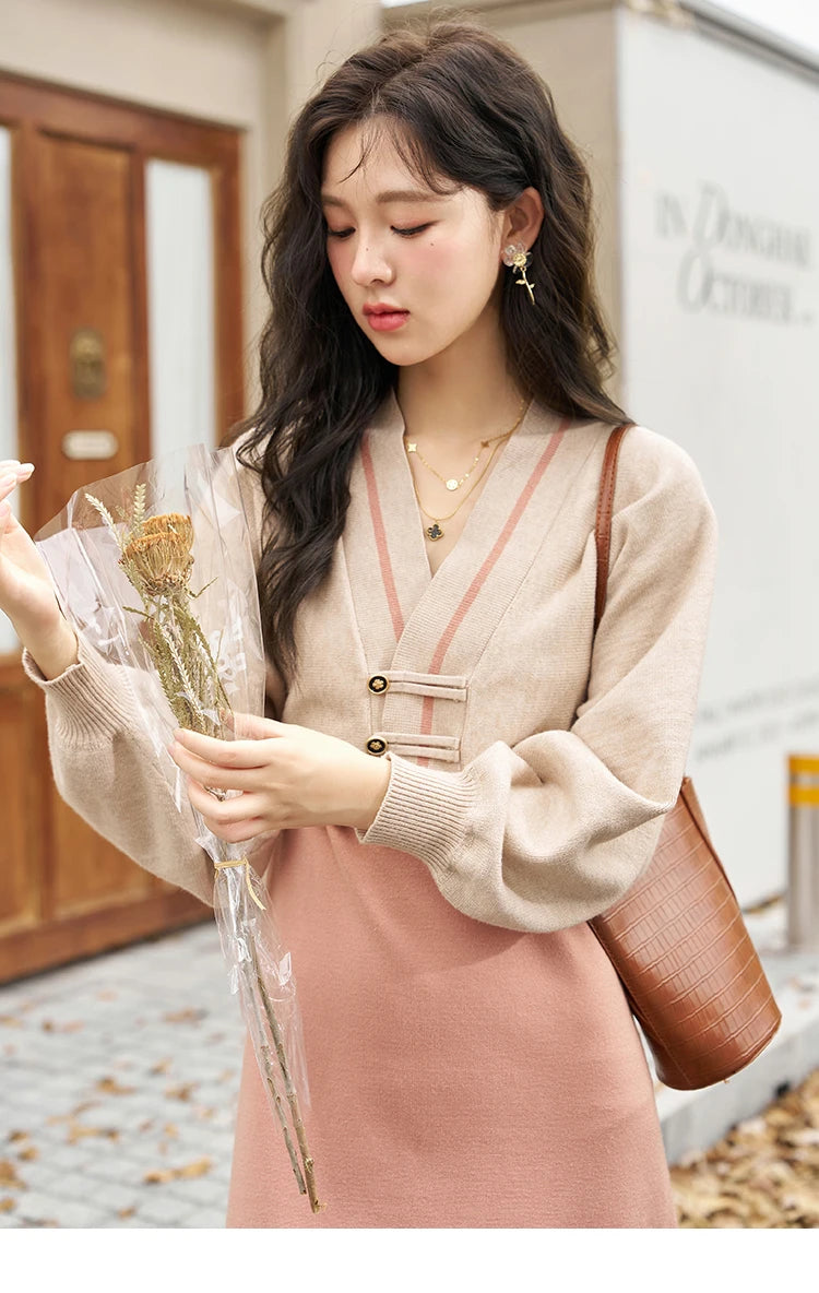 MISHOW Knitted Lantern Sleeve Sweater Dress MXC46L1589