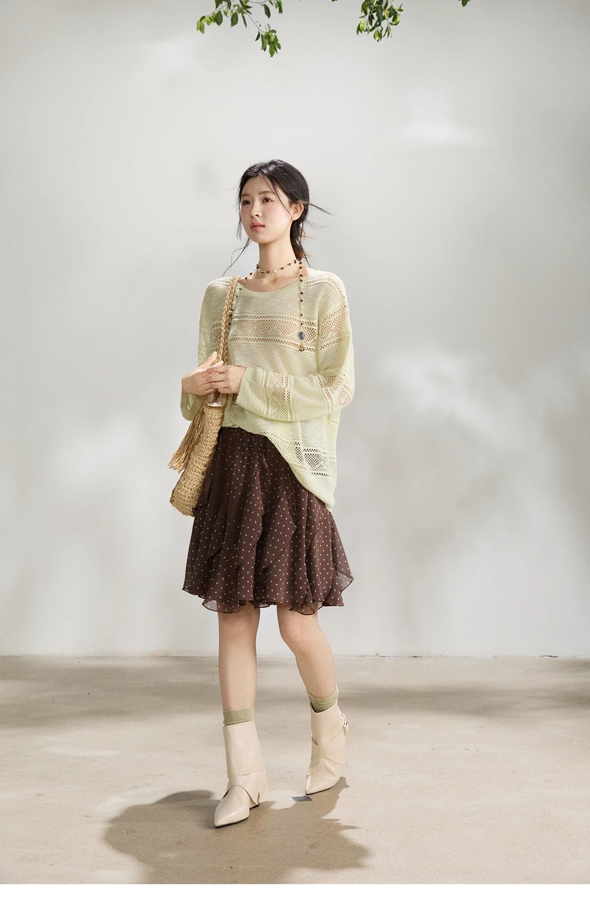 Mishow Pale Yellow Crew Neck Hollow Top MXF13Z3020