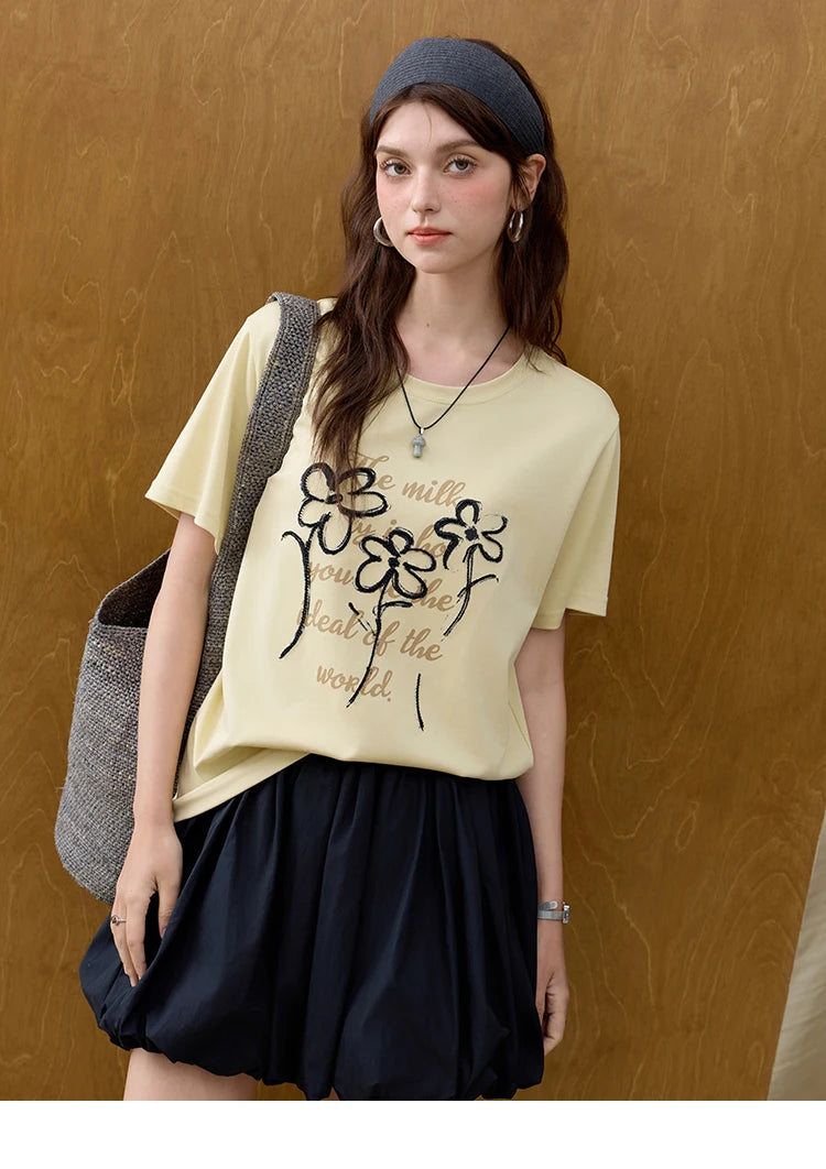 Mishow Embroidered Flower Round Neck Tee MXE33T0498