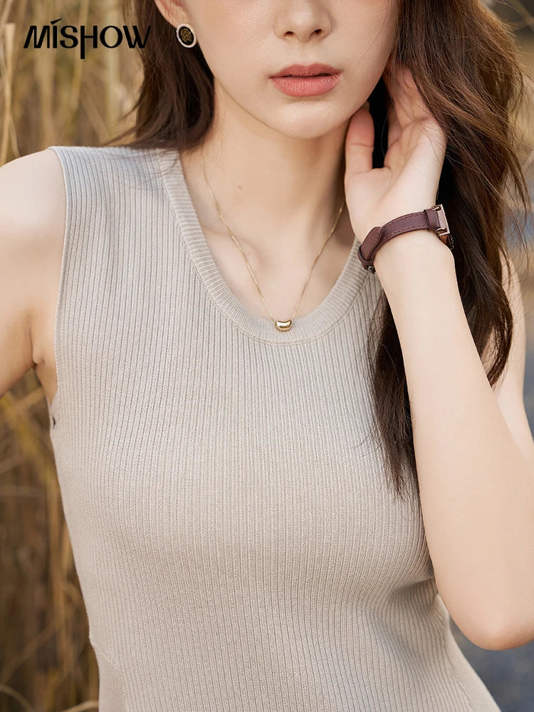 Mishow Knitted Round Neck Sleeveless A-LINE Dress MXC43L1590