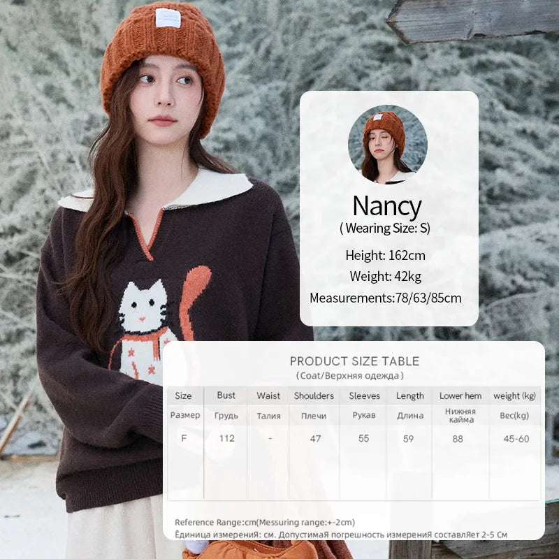 Mishow Retro Arctic Fleece Color Block Cat Sweater MXE90Z2835