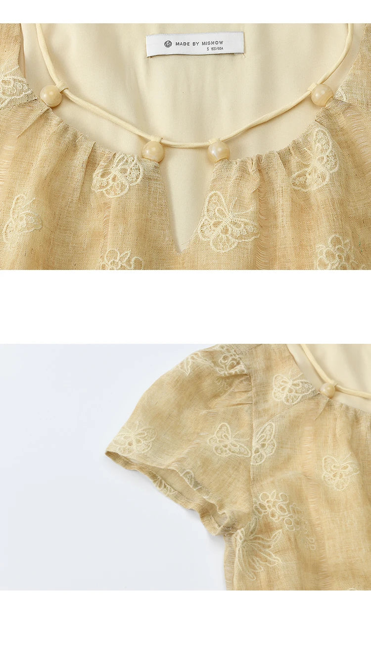 Mishow Butterfly Embroidery Splicing Belt Dress MXE36L2250