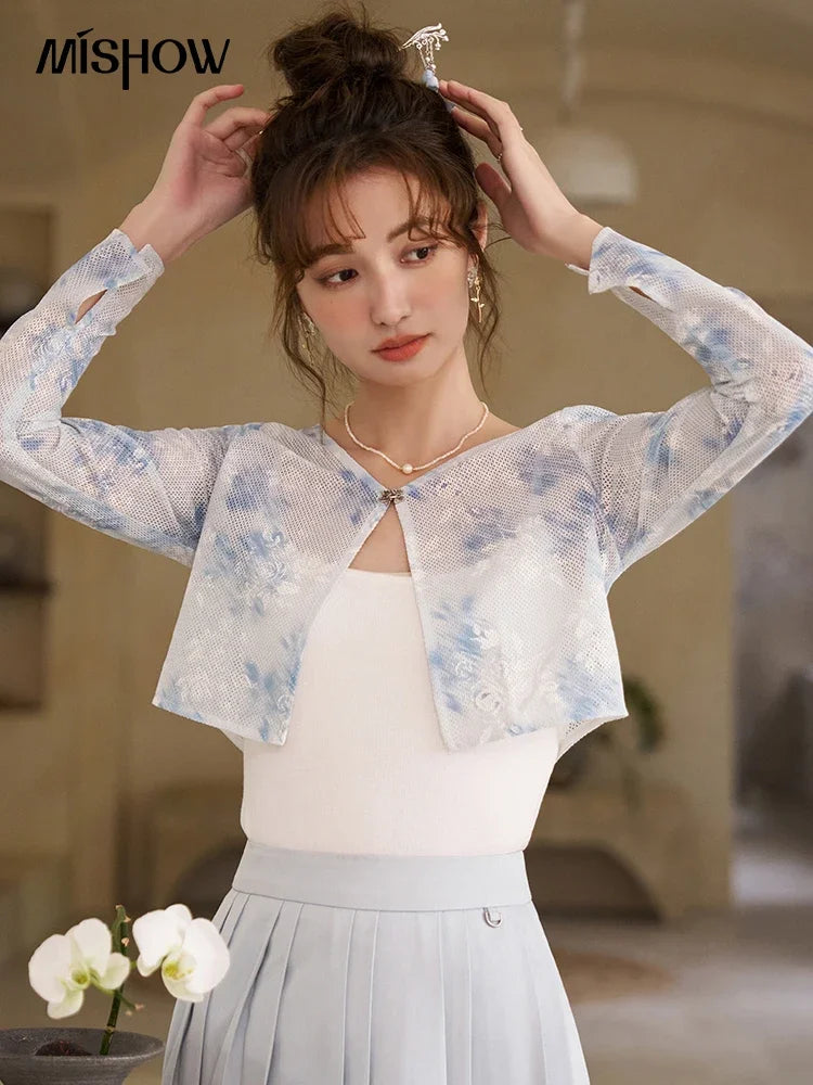 Mishow Elegant Hollow Cardigan & Camisole & Pleated Skirt Set MXD12W0342