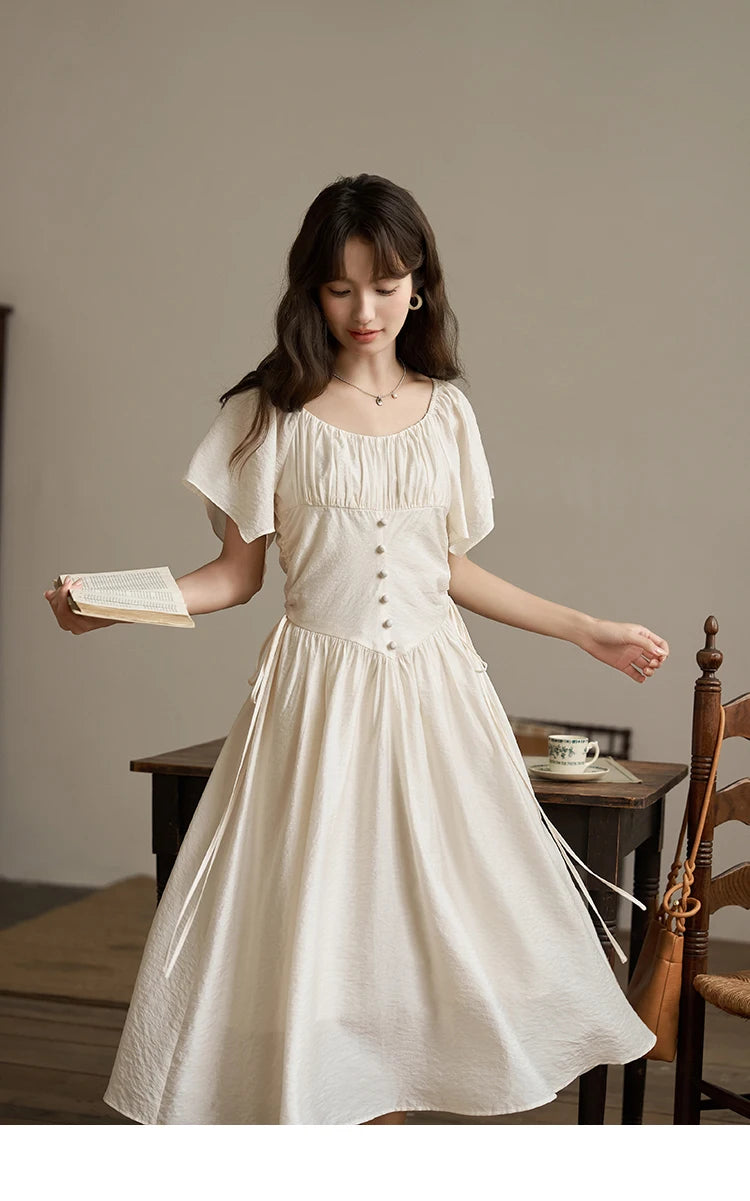 Mishow French Square Collar Butterfly Sleeve Dress MXC38L1407