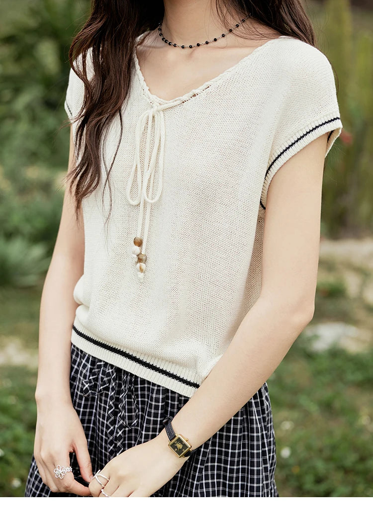 Mishow Office Lady V-Neck Bead Design Pullover MXE33Z1227