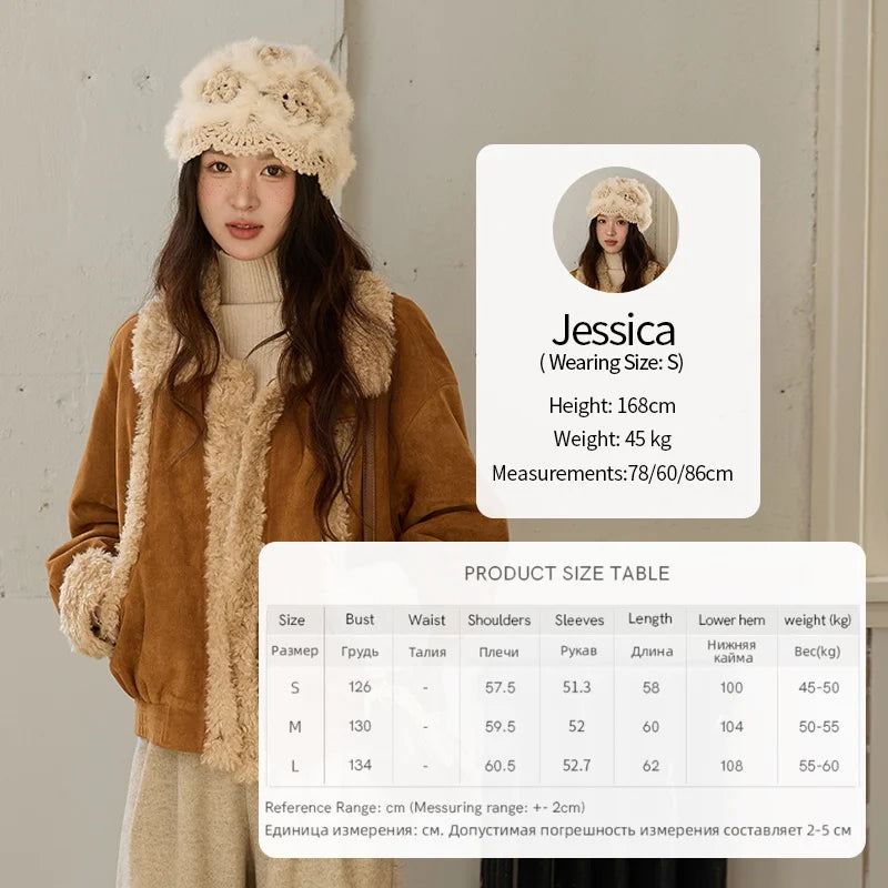 MISHOW Retro Brown Suede Jacket Patchwork Fur Turn Down Collar MXE89W0895