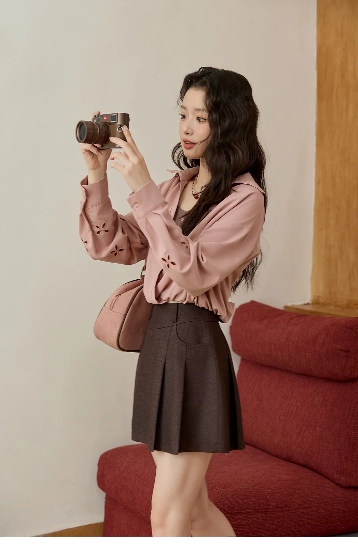 MISHOW Fake Two-piece Blouse Contrasting Color V-Neck MXE45C2403