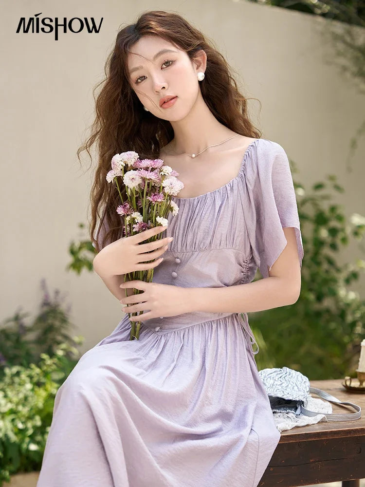 Mishow French Square Collar Butterfly Sleeve Dress MXC38L1407