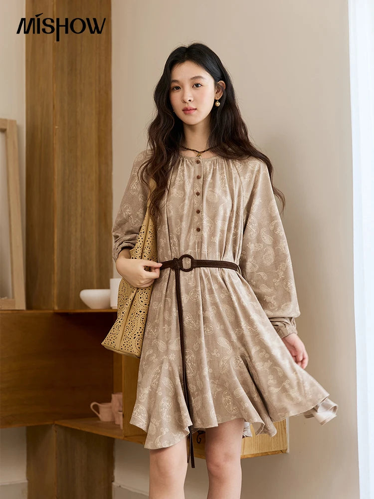 Mishow Cashew Flower Irregular Hem Mid-Length Dress MXE48L2513