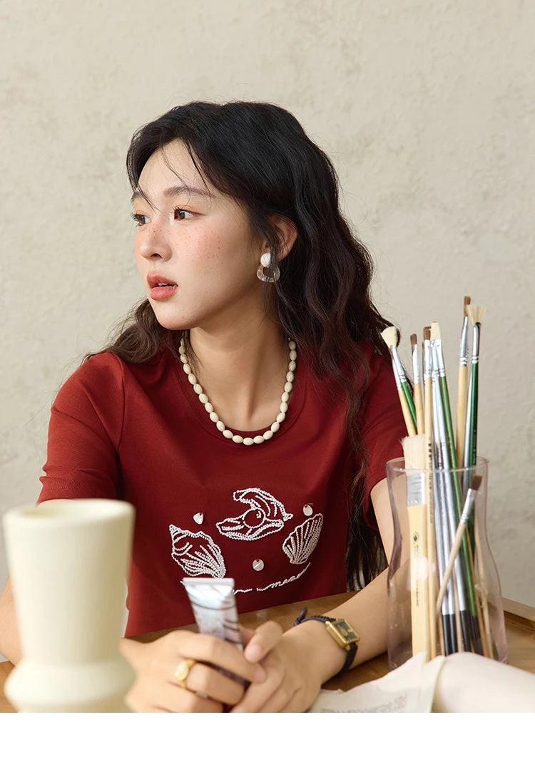 Mishow Shell Embroidered Round Neck Tee MXE34T0570