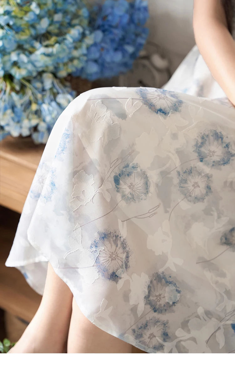 Mishow Taraxacum Print V-Neck Puff Sleeve Dress MXC39L1555