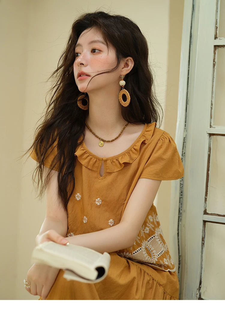 Mishow French Lace Embroidery Blouse & A-Line Skirt Set MXE39T0645