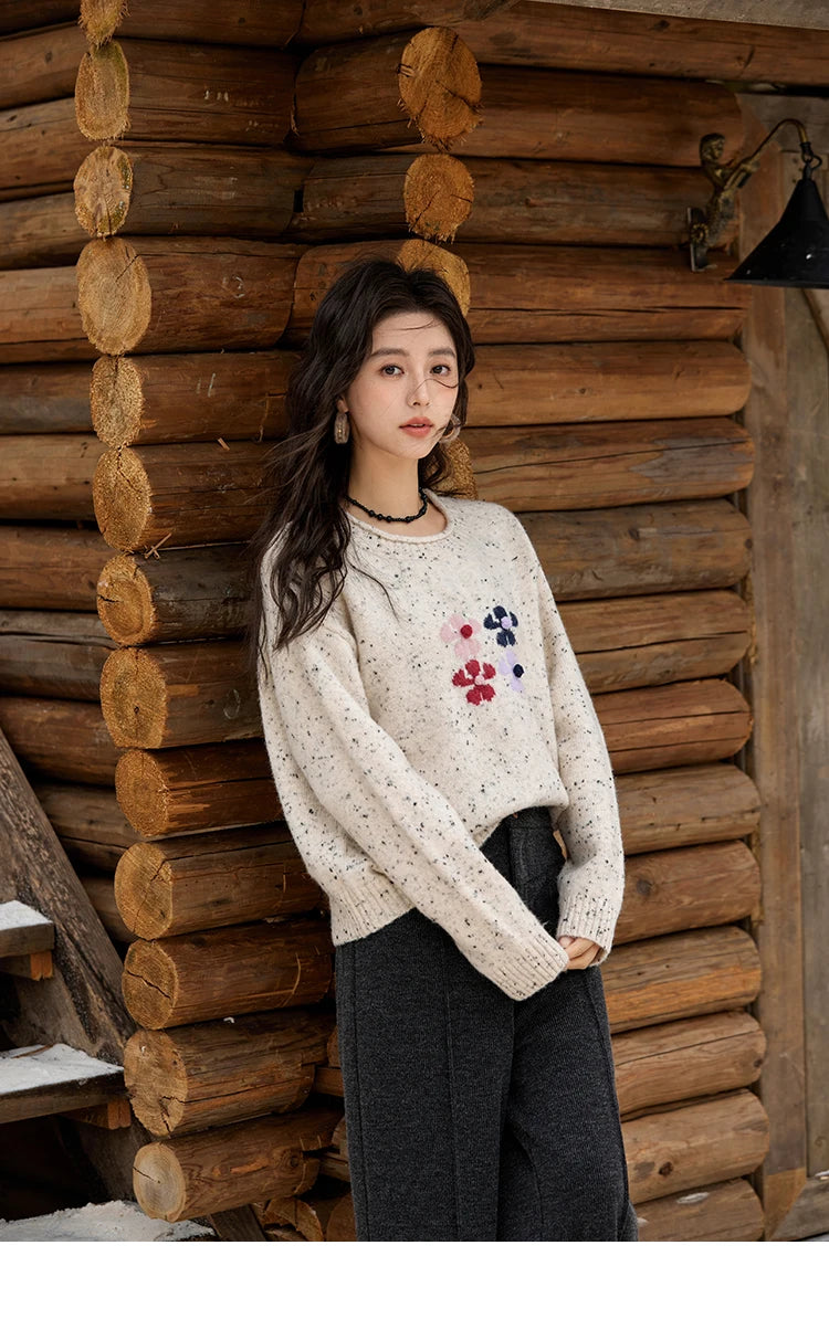 Mishow Wool Blend Flower Color Dots O-Neck Pullover MXD56Z1066