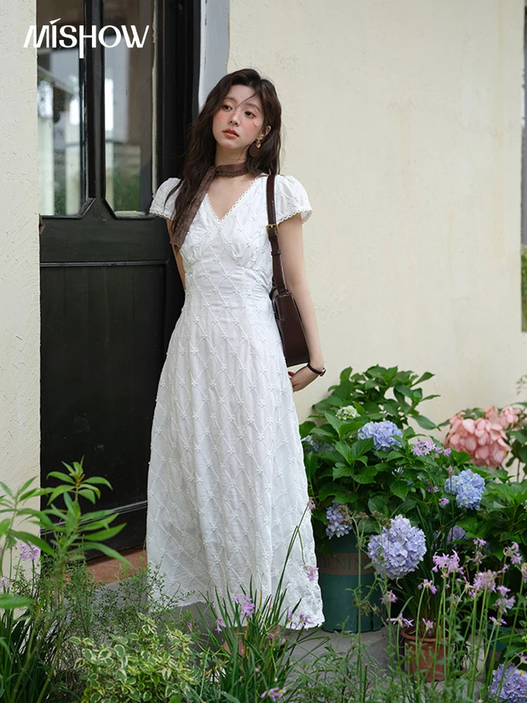 Mishow V-Neck Lace Spliced Embroidery Dress MXE38L2378