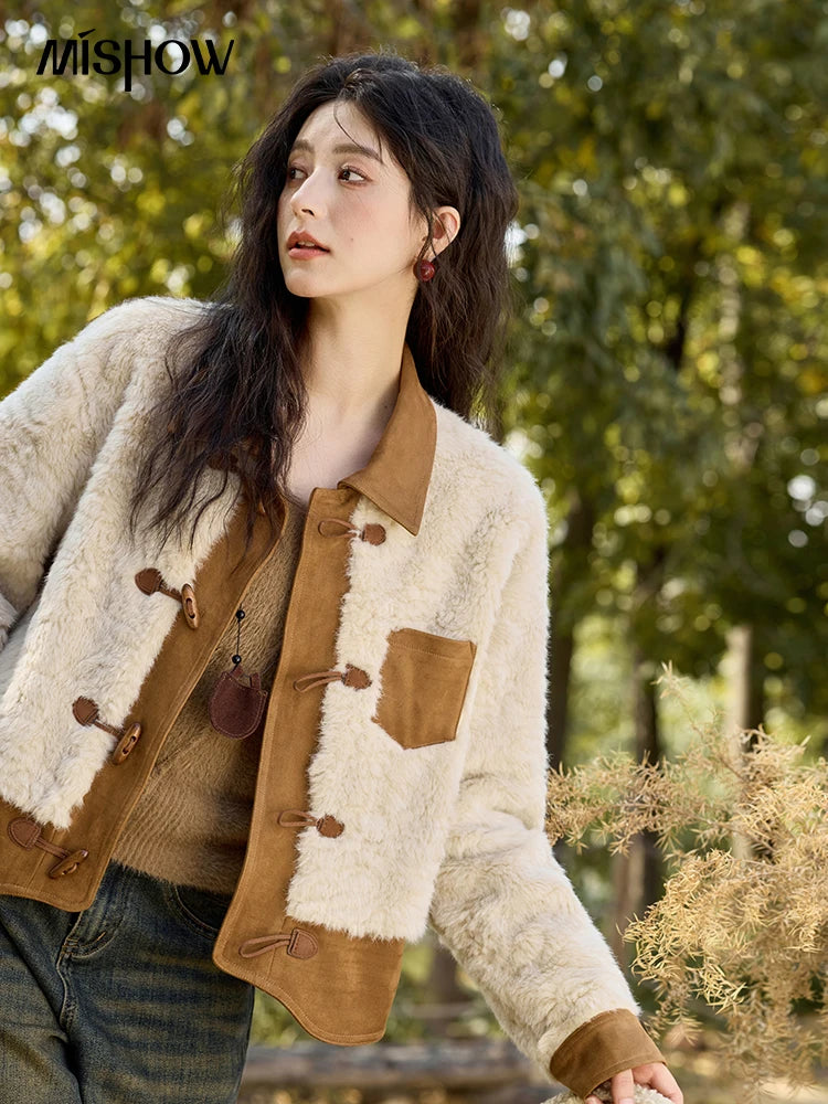 Mishow Lamb Wool Ox Horn Button Short Jacket MXD36W0504