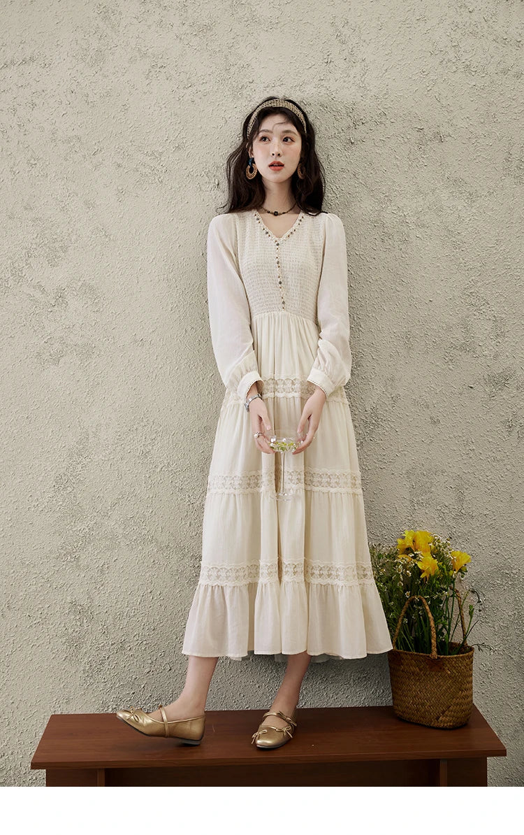 Mishow Apricot 100% Cotton Splicing Lace Dress MXE16L2168