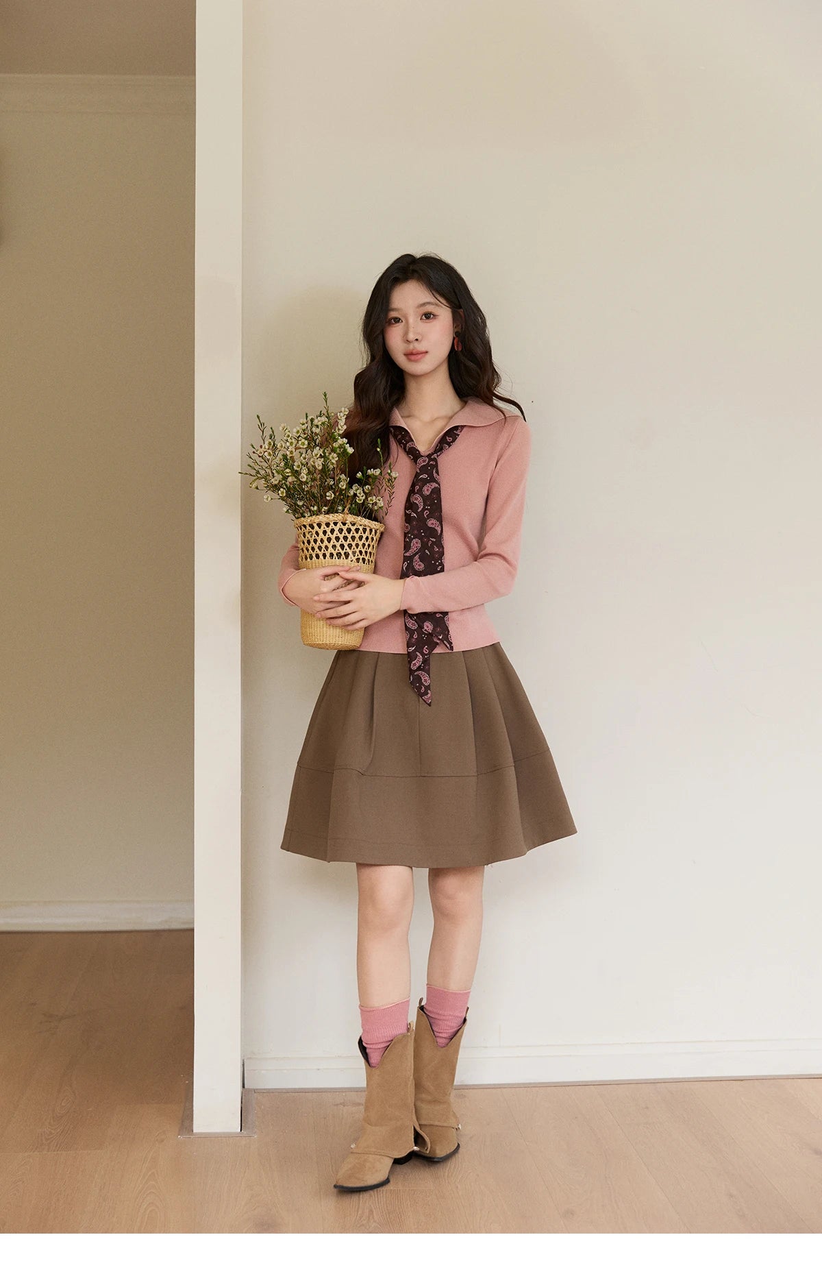 Mishow Pink Polo Neck Detachable Scarf Sweater MXF108Z1032