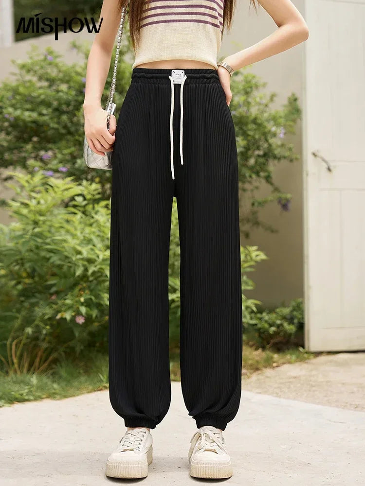 MISHOW High Waist Slim Straight Pants Elastic Ankle-Length MXC33K0069