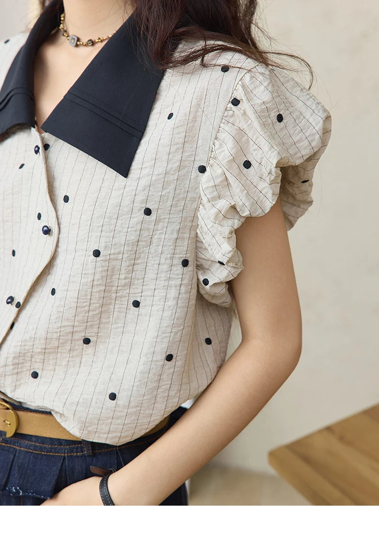 MISHOW Polka Dot Blouse Butterfly Sleeve MXE31C0776