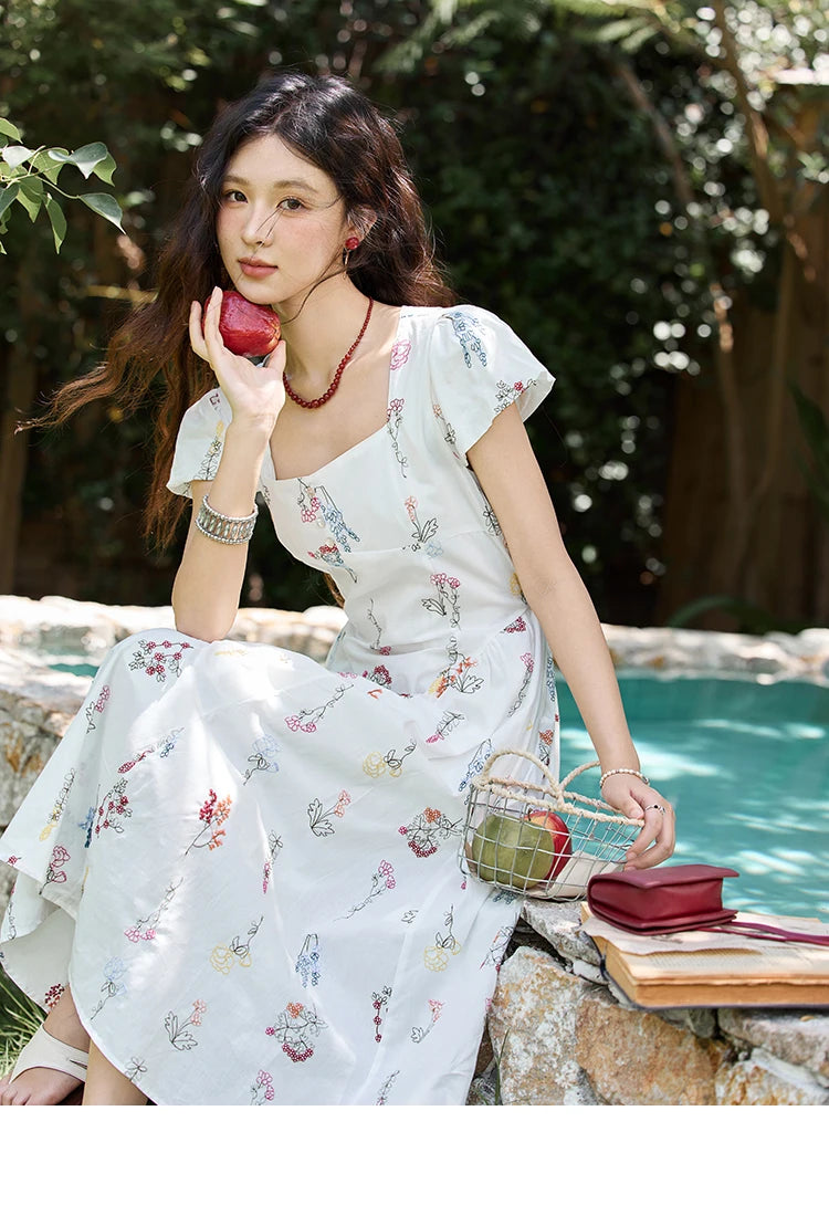 Mishow French Embroidery Square Neck Puff Sleeve Dress MXE39L2389