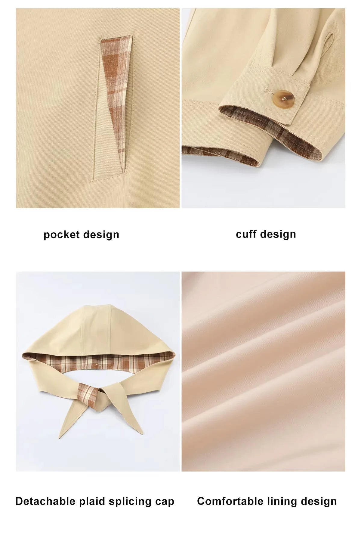 MISHOW Khaki Cropped Trench Coat Lapel Stand Collar MXF108W1003