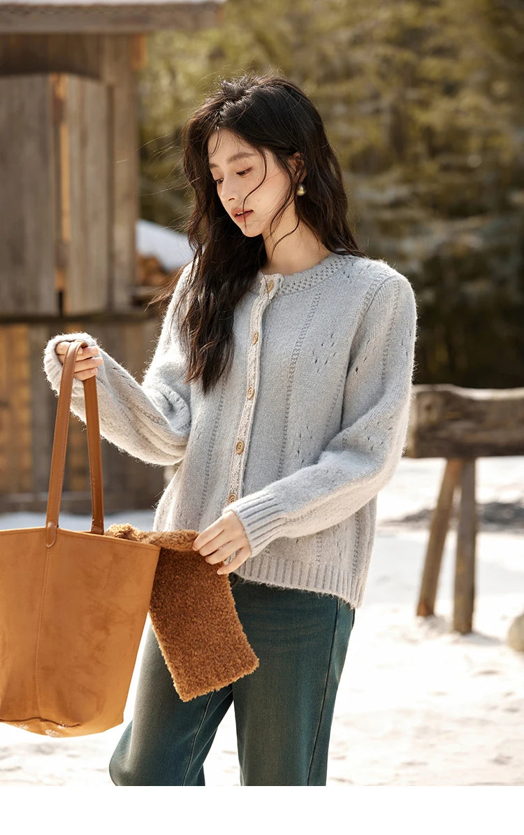 Women's Pink Wool Blend Cardigan Sweater MXD56Z1064