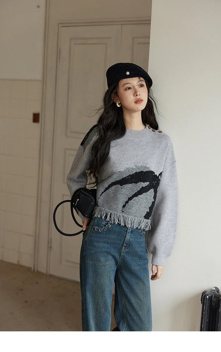 Mishow Tassel Half High Neck Lantern Sleeve Pullover MXD43Z0680