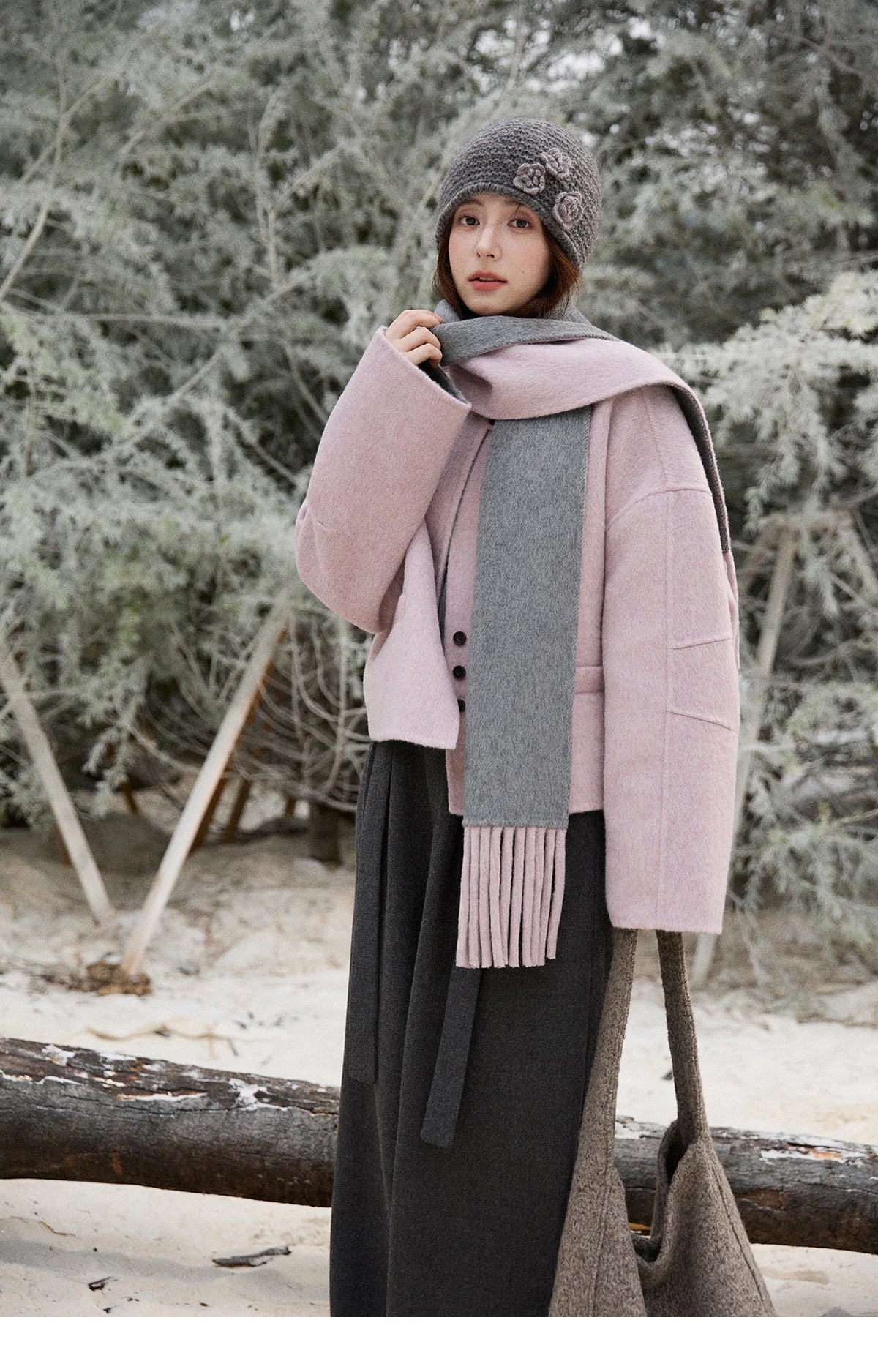 Mishow Tweed Wool Double-Faced Short Coat with Scarf MXE86W0977