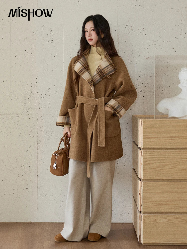Mishow Plaid Double-Faced Wool Coat MXE89W0898