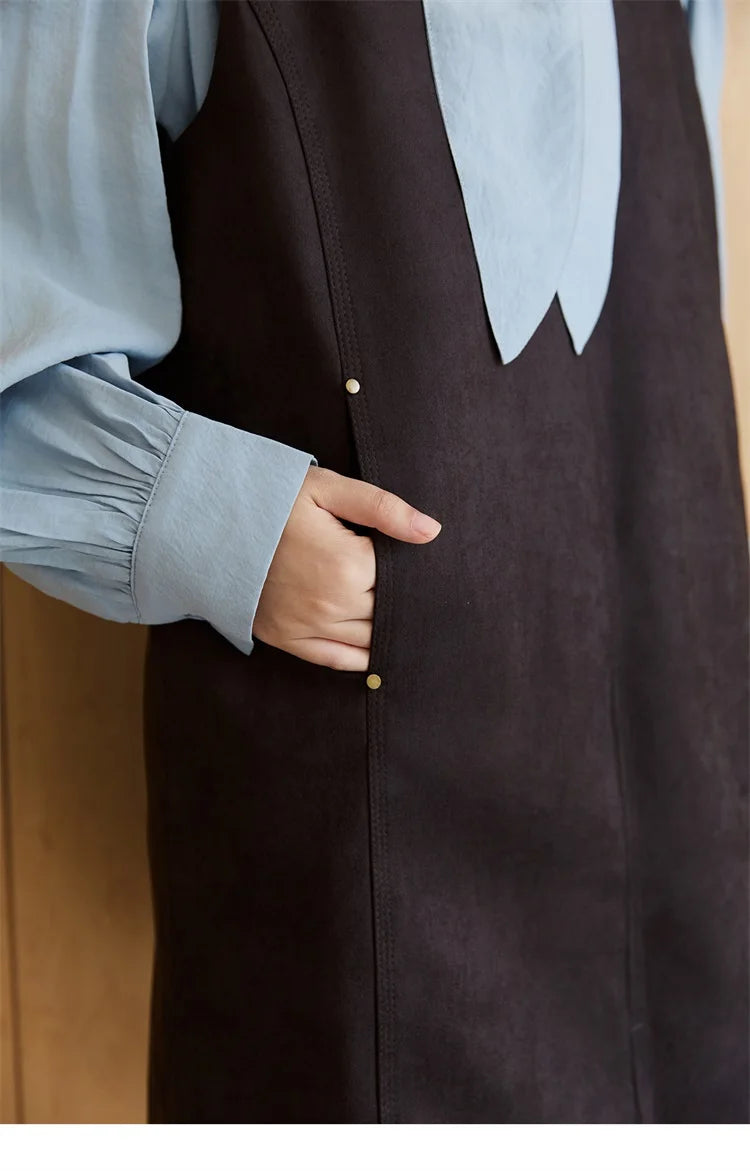 Mishow Light Blue Shirt & Brown Vest Skirt Suit MXE47T1408