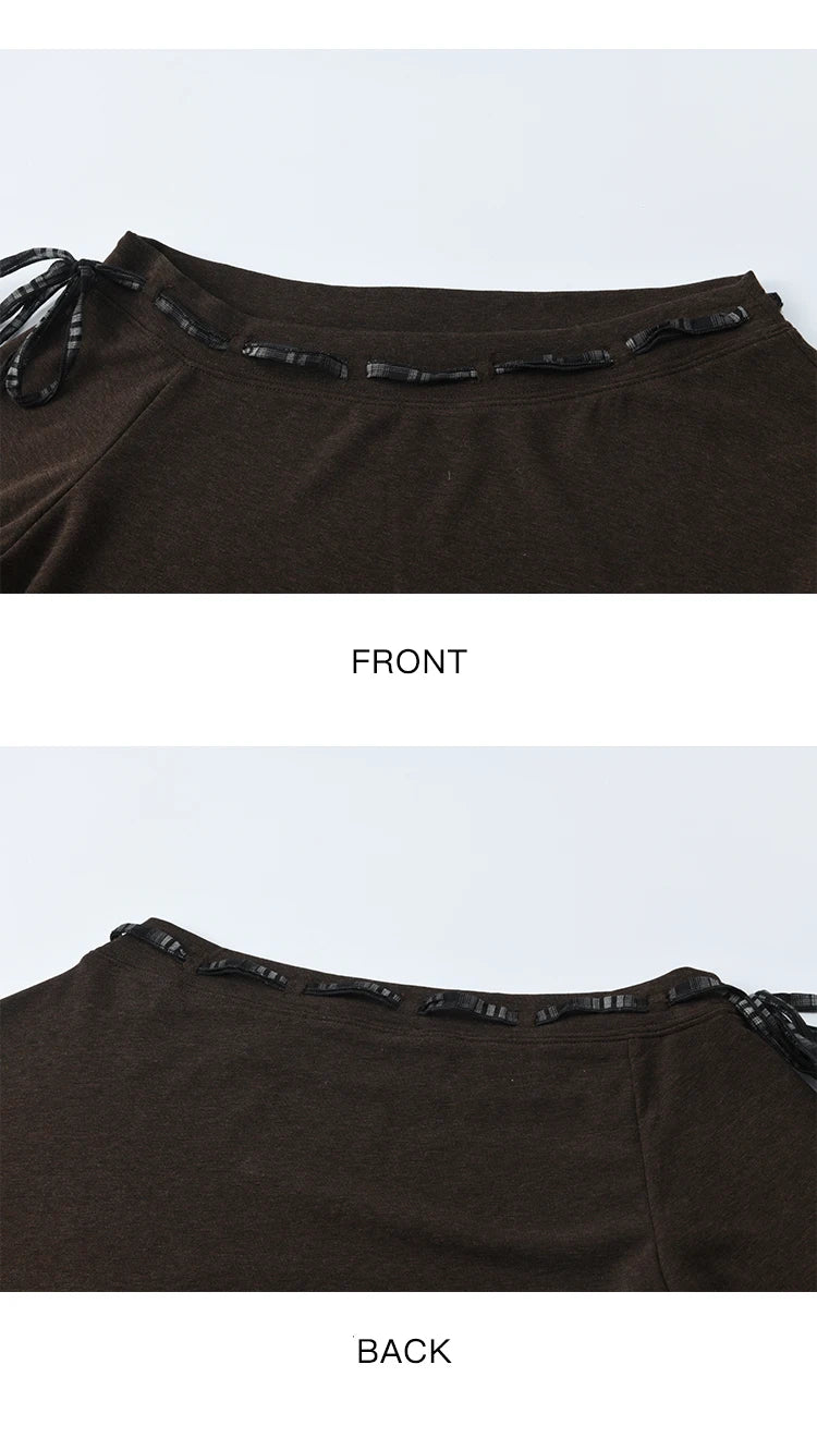 Mishow Slant Shoulder Dark Brown Strap Knit Top MXE45T1402
