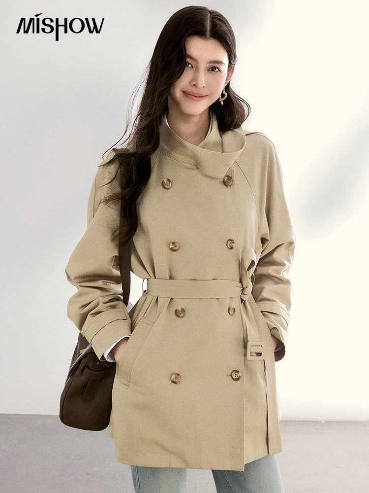 Mishow Double-Breasted Belted Mid-Length Trench MXF11W1031