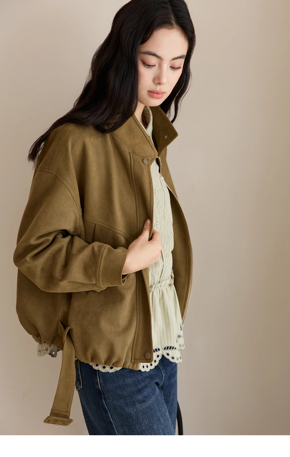 MISHOW Retro Stand Collar Jacket Slim Design Zipper MXE49W0853