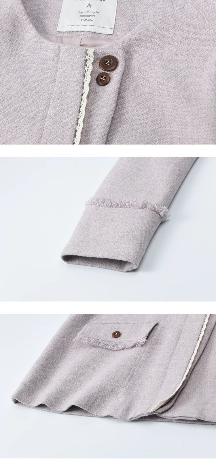 MISHOW Purple Woolen Coat Slanted Placket Splicing Lace Shoulder Pads MXE47W0840