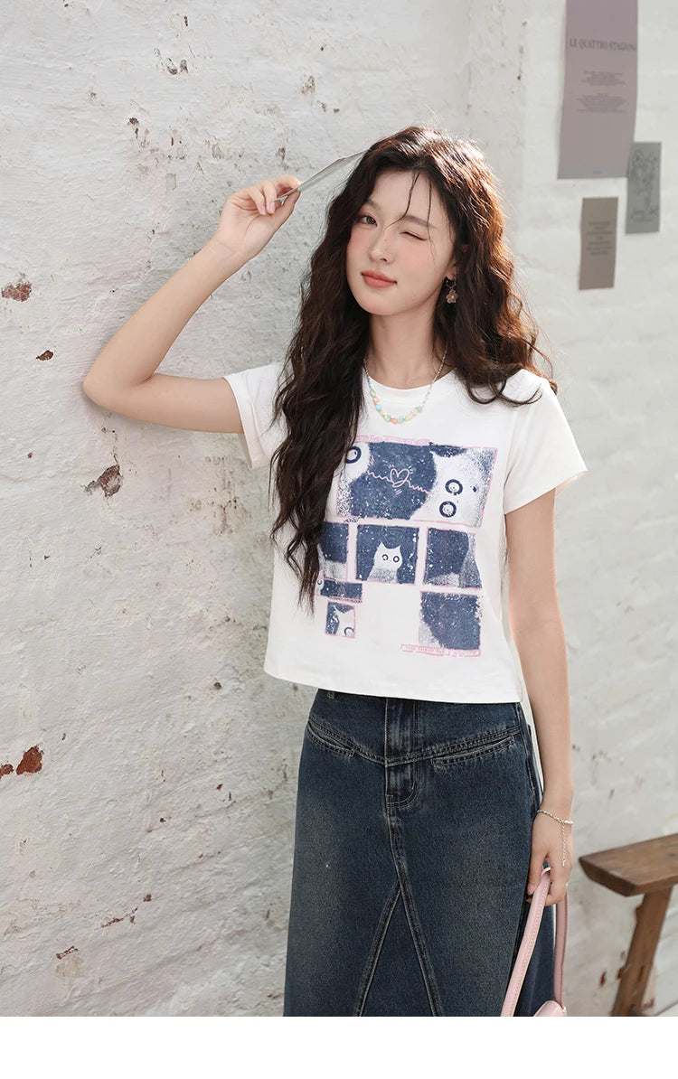 MISHOW Denim Fishtail Skirt Love Embroidered Pockets A-Line MXD28B0414